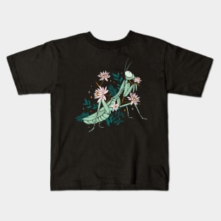 Cute Floral Praying Mantis Funny Insect Lover Kids T-Shirt